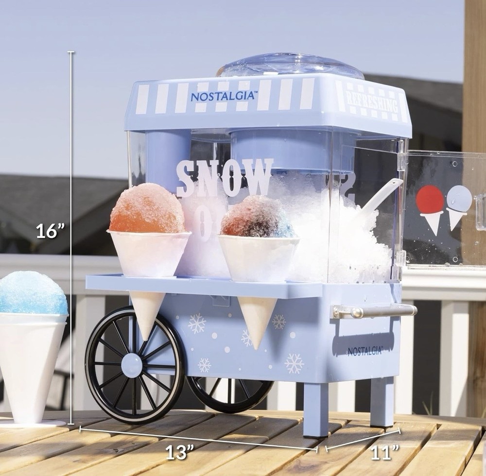 Nostalgia Snow Cone Maker Ice Shaver 20 Cones Portable Machine Blue NEW