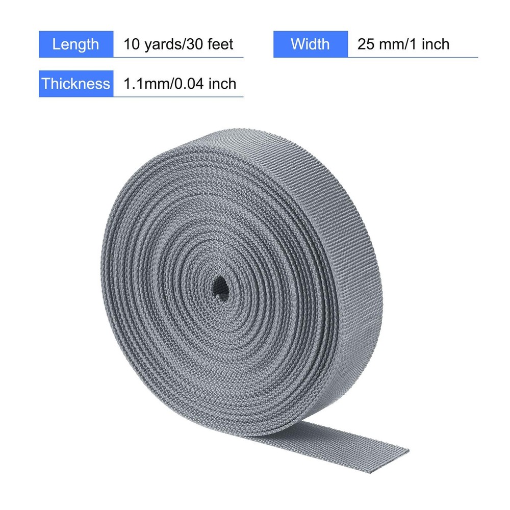 Flat Nylon Webbing Strap 1 Inch 10 Yards Grey for Backpack, Luggage-rack