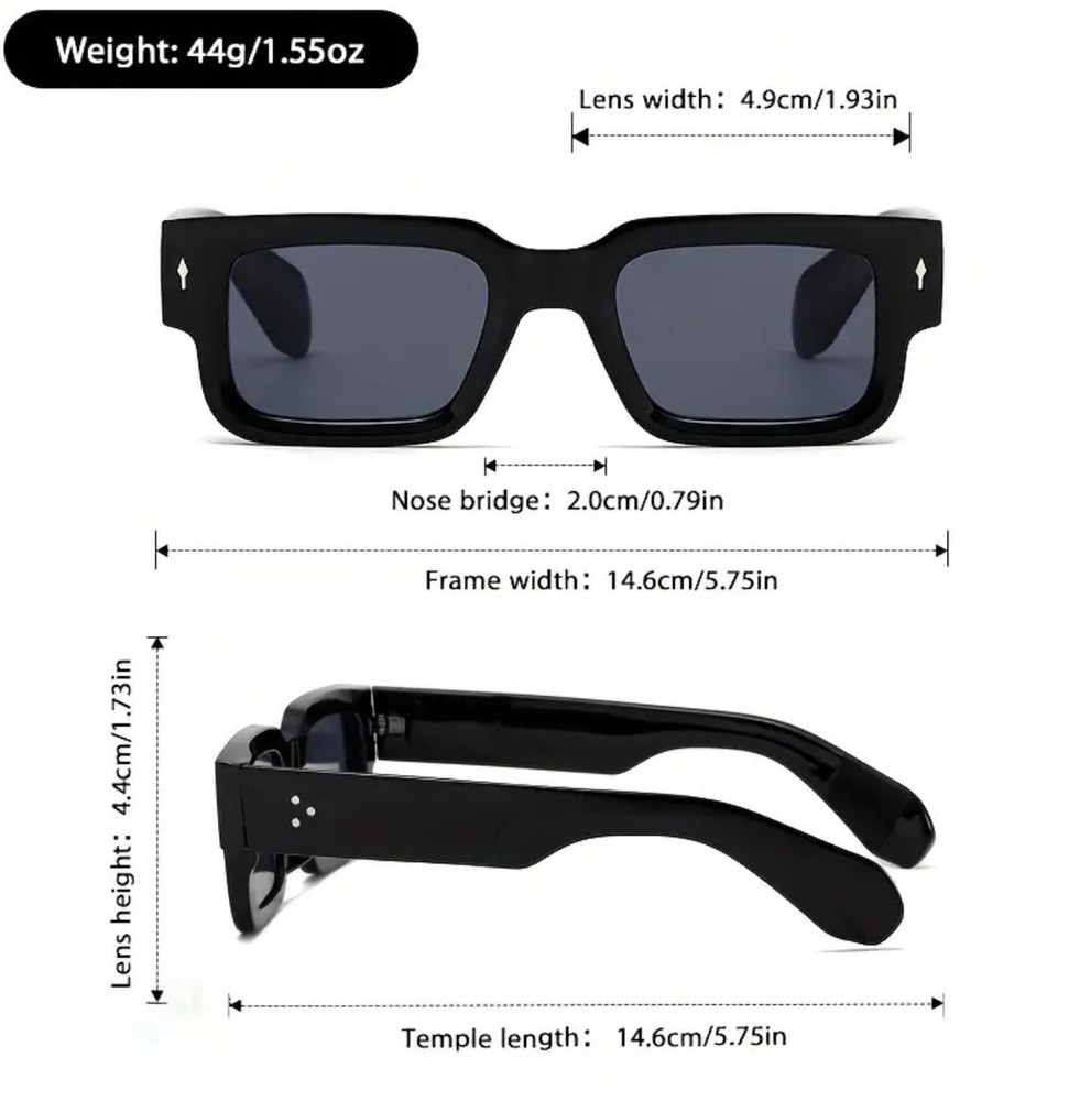 Men Sunglasses Classic Brown Lens Rectangular Thick Frame Casual Shades Elegant