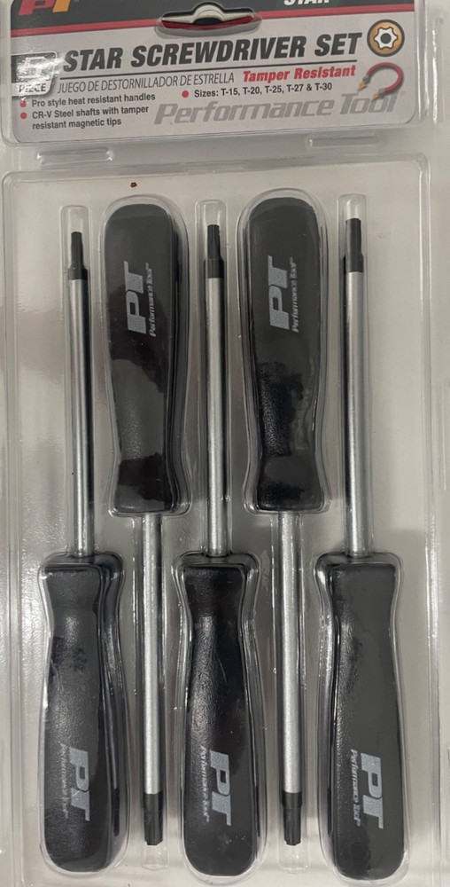 Performance Tool W900S 5 Piece Tamper Resistant Star Bit Driver Set