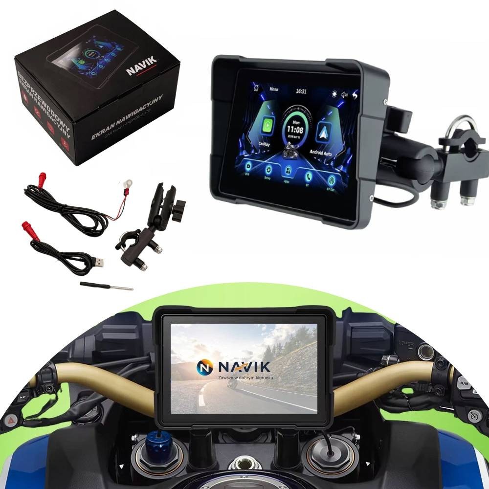 NAVIK 5' motorcycle navigation screen with Android Auto / Apple CarPlay USB