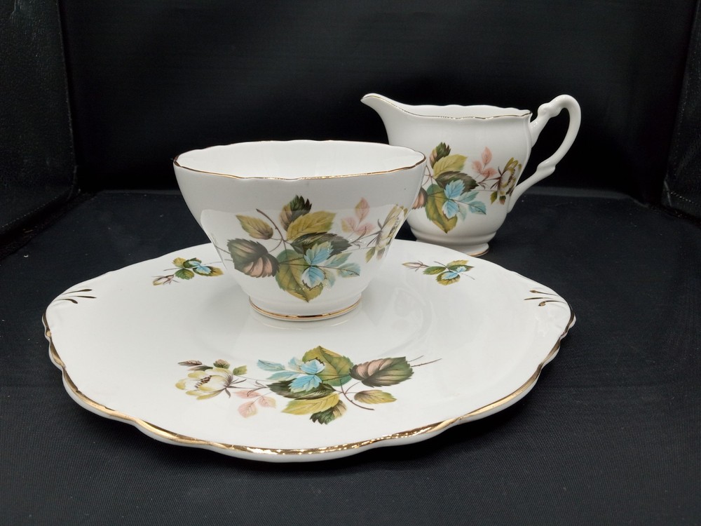 Vintage Winston Bone China Plate, Creamer And Sugar Set