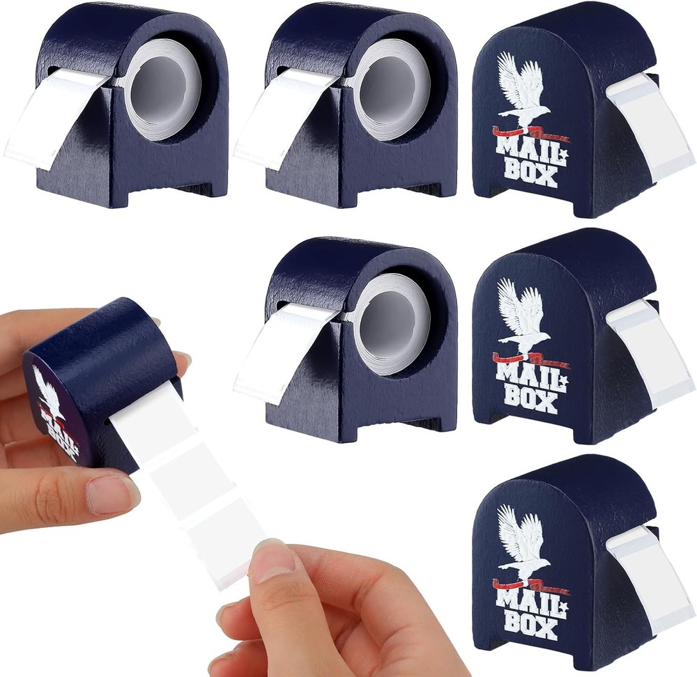 6pc Wood Postage Stamp Roll Dispenser Mailbox Holder Desktop Organizer Office