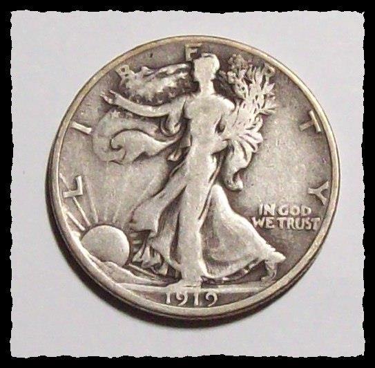 1919-D  WALKING LIBERTY HALF DOLLAR Original Sharp VG++ / Fine #38D22