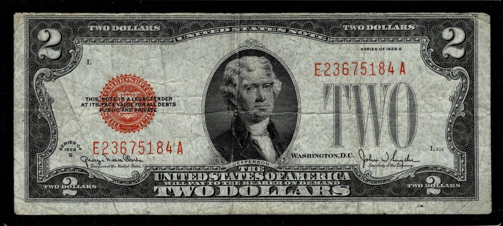 1928-E $2 Red Seal United States Note~FINE