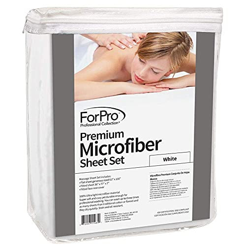 Premium Microfiber 3-Piece Massage Sheet Set, White, Ultra-Light, Stain, and