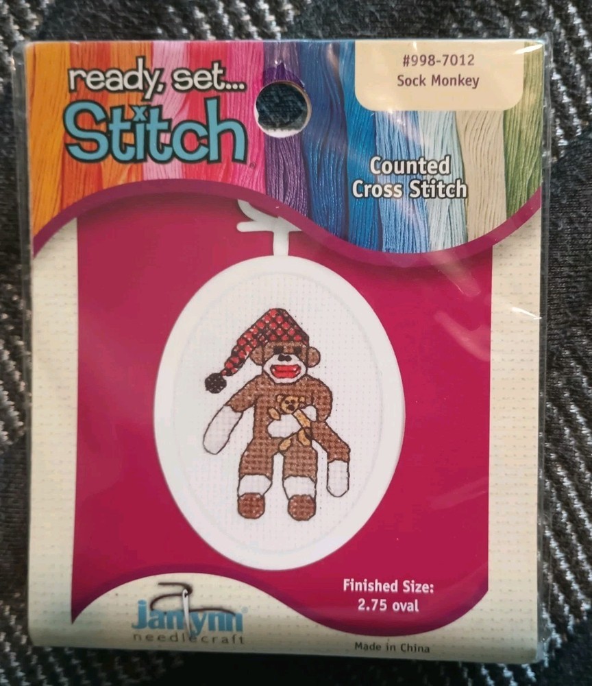 Janlyn Ready To Stitch Sock Monkey NIP 2.75"