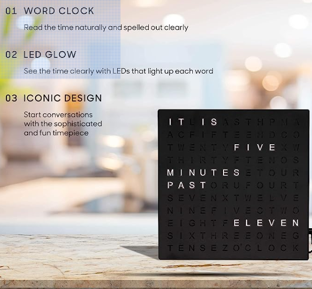 FANTASTIC LED WORD CLOCK WITH BLACK FINISH