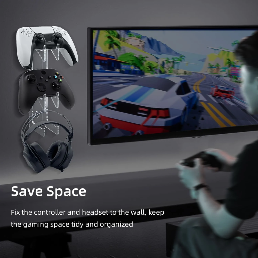 Wall Mount Stand for PS5/PS4/Xbox/Switch Controller & Headphone - Transparent