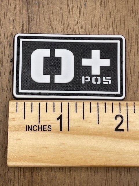 Blood Type Patch PVC Hook Loop 0+ White FIRE POLICE MILITARY