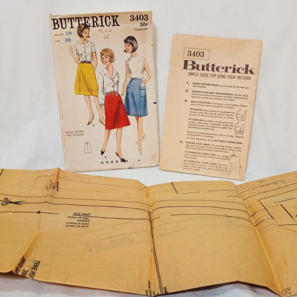 Skirt Three Versions Size 16 Butterick 3403 Vintage Uncut Pattern
