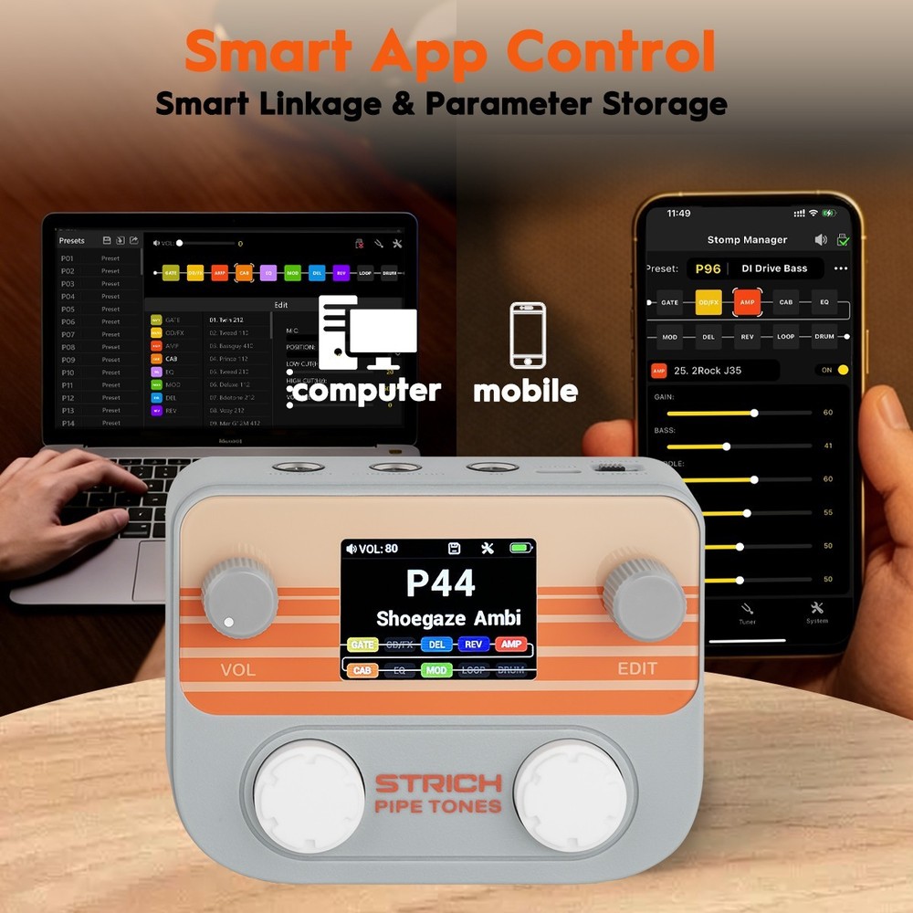 STRICH Pipe Tones Pocket Multi-Effects Processor with Foot Pedal (Gray)