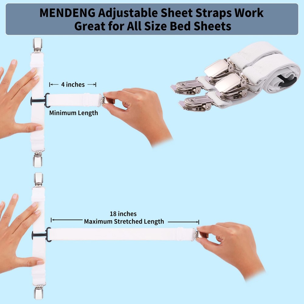 MENDENG Bed Sheet Straps Queen Fitted One Size, White