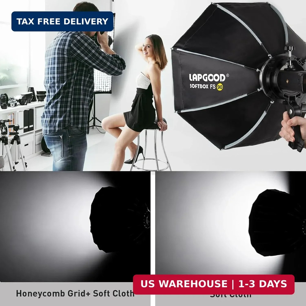 FS90 Softbox 90cm/35.5in Softboxes, Quick Release Foldable Softbox with Honeycom