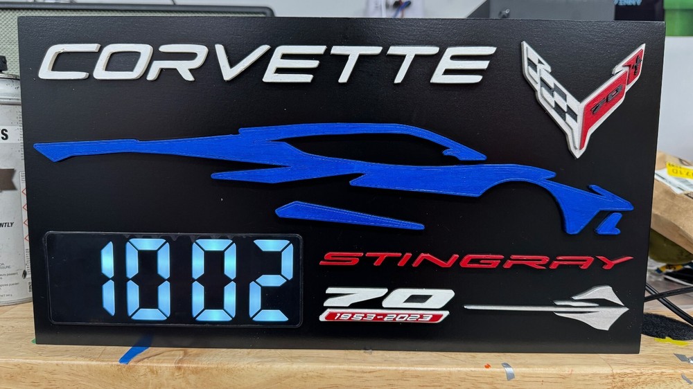 Customized Corvette C8 Clock: Laser-Cut, 3D For Garage, Man Cave, or Office