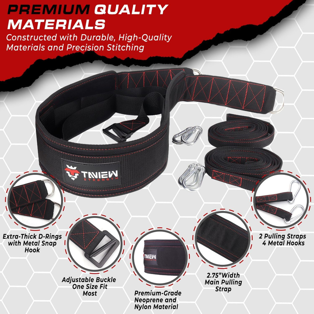 Adjustable Sled Pulling Belt with Straps and Hooks for Resistance Training