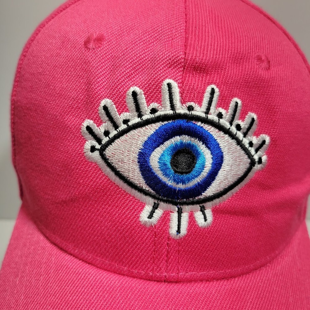 Pink Eye Embroidered Hat Cap Strap Back Pink Blue Womens