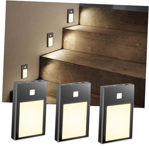 Motion Sensor Night Light, Rechargeable Battery Powered Led 2.68in-3pack Black