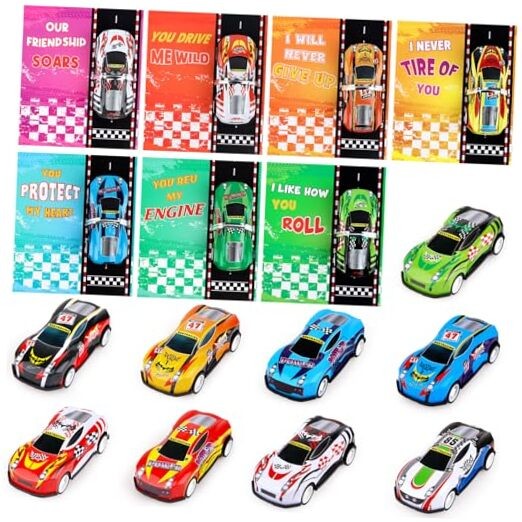 28 Pcs Valentins's Cards with Pull Back Car Valentines Day Cards Pull back car