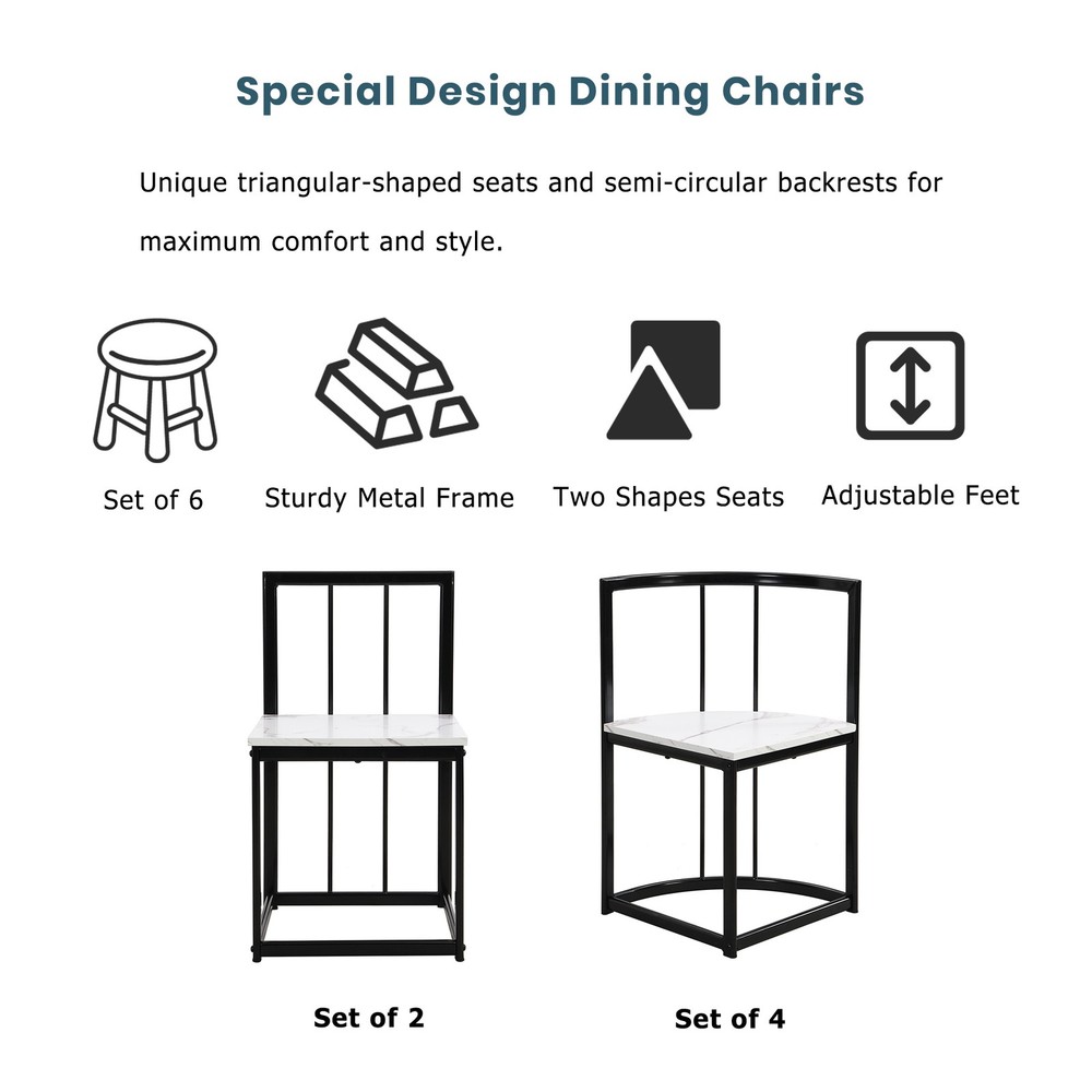 Modern 7-Piece Dining Table Set, Kitchen Faux Marble Table with Chairs for 6