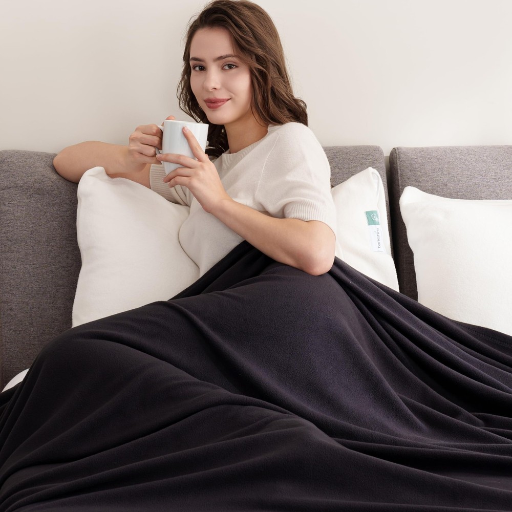 Microfleece King Size Bed Blanket Black, Lightweight Soft Breathable Plush Mi...