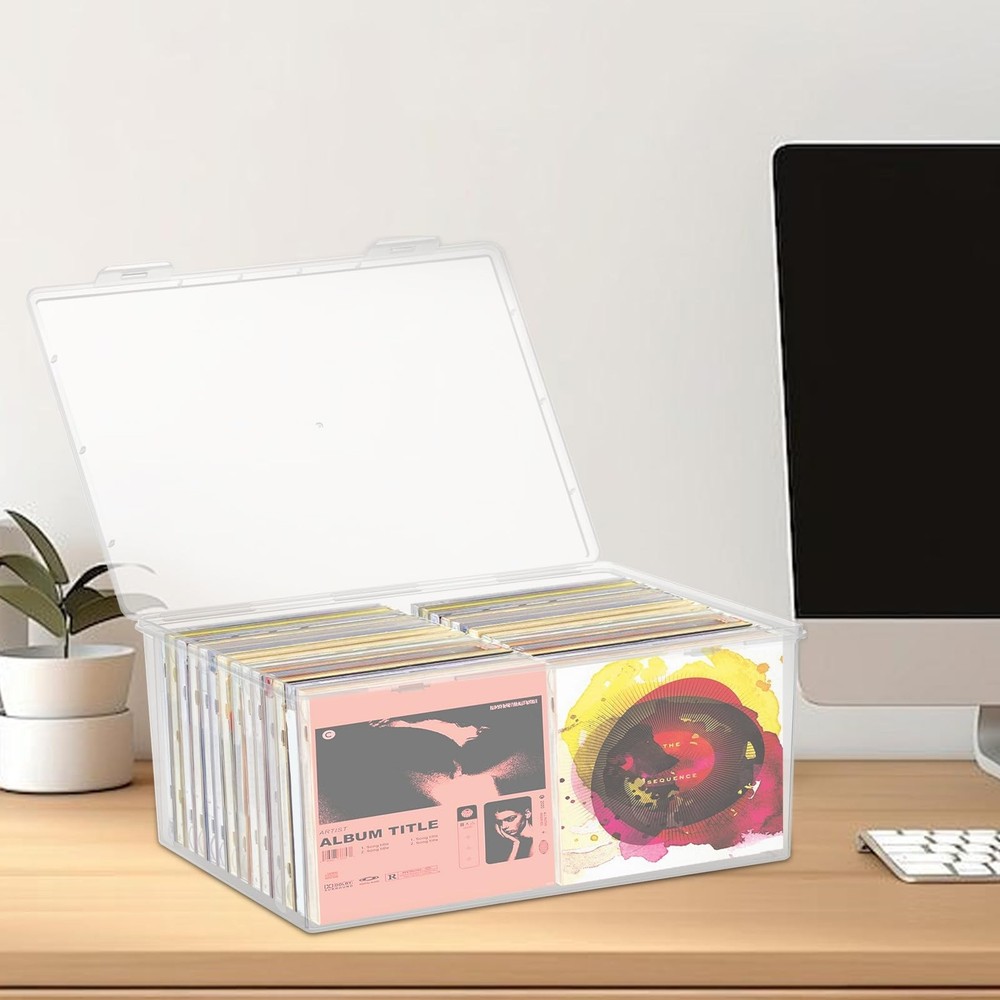 Stackable Clear Plastic CD Organizer,11.9"x 8.5"CD Storage Box, Clear CD Hold...