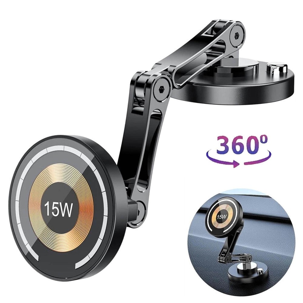 Magnetic Car Phone Mount with 15W Wireless Charging for iPhone Android Devices