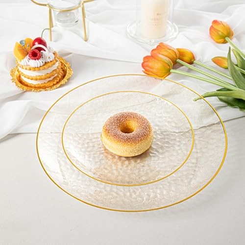 100PCS Clear Plastic Plates with Gold Rim, Includes 50pcs Dinner Clear-100pcs