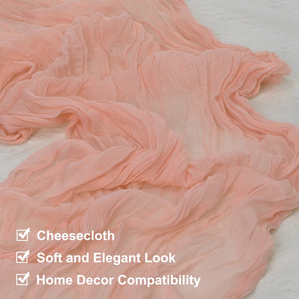 2Pcs Peach Coral Cheesecloth Table Runner 35.4" x 118" Rustic Gauze Table Runner