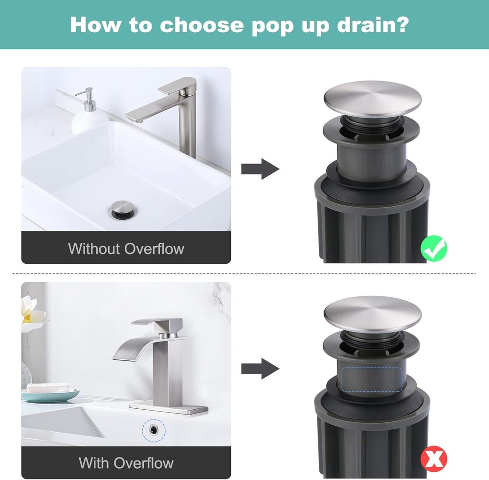 Bathroom Sink Drain Without Overflow, ARCORA Brushed Nickel
