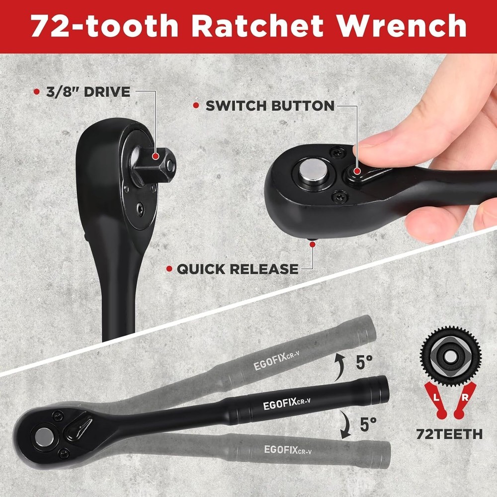 Complete 50-Piece Chrome Vanadium Socket Set with 6-Point Design & Accessories