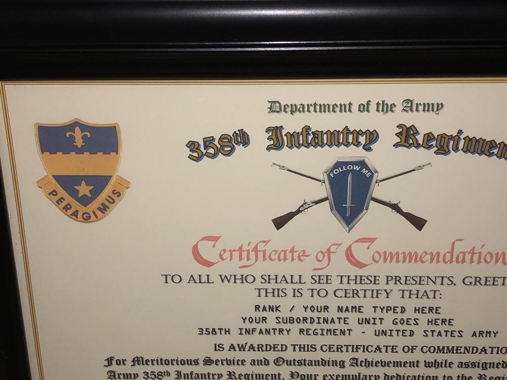 358TH INFANTRY REGIMENT / COMMEMORATIVE - CERTIFICATE OF COMMENDATION