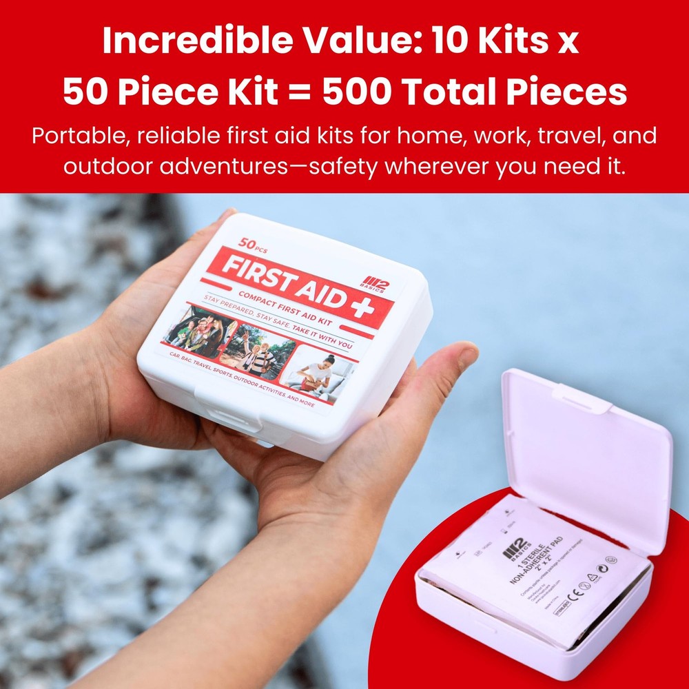 Mini First Aid Kit Bulk Multi Pack, 10 Pack, 50 per Kit, 500 Total Pieces for...