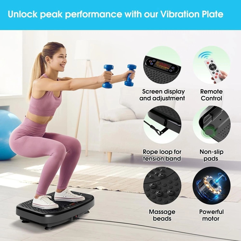 Compact Vibration Exercise Machine - 450 Lbs Capacity with Resistance Bands