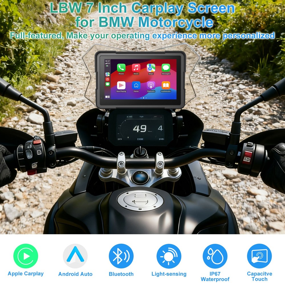 2026 New 7 Inch Waterproof for BMW Motorcycle CarPlay & Android Auto Bluetooth