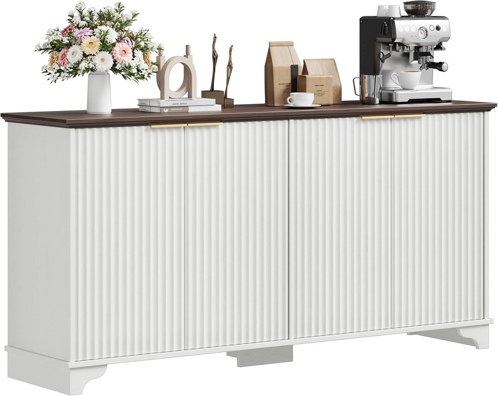 Large Buffet Sideboard Cabinet with 4 Fluted Doors and Storage, Modern Storage
