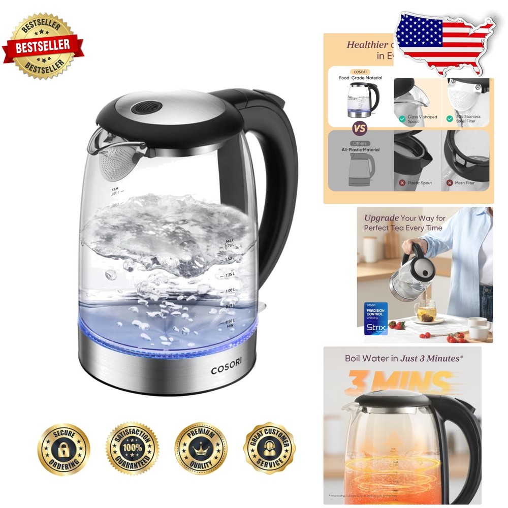 Glass Electric Kettle 1.8L - Fast Boil, Auto Shutoff, Plastic-Free