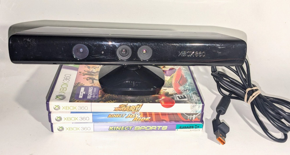 Xbox 360 Kinect Motion Sensor Bar  + 3 Games Bundle - Tested and Working