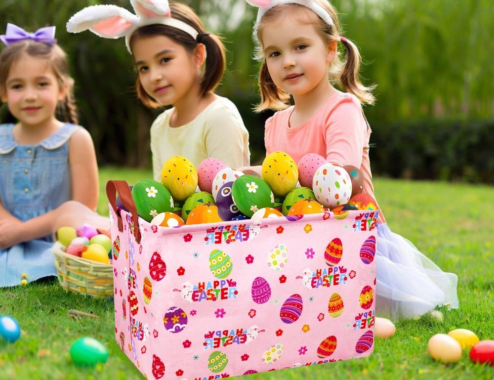 MYFLOCY Large Rectangular Easter Baskets Empty Waterproof Boy Toy Box Foldabl...