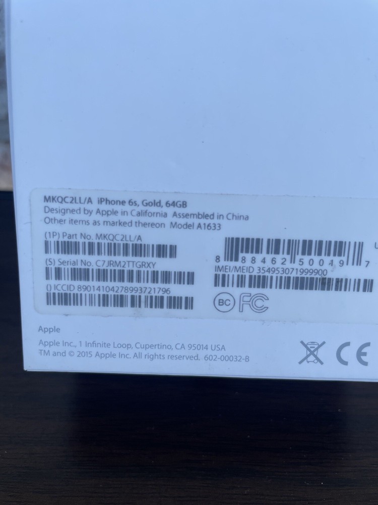 iPhone 6S EMPTY BOX Gold 64GB