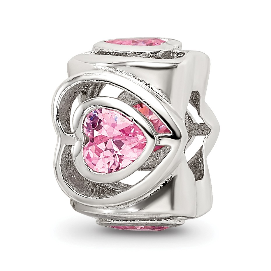 Silver Reflections Pink CZ Heart Bead QRS3326