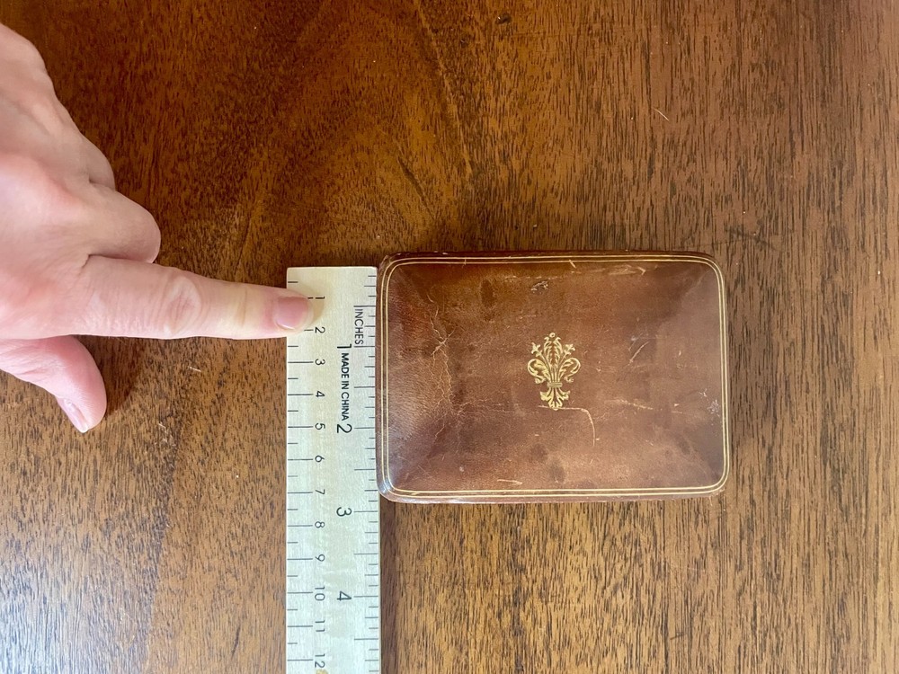 Leather Wrapped Box Early 20th C. w/ Gilded Fleur-de-lis