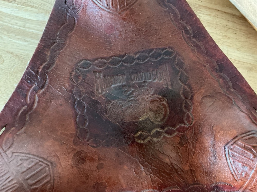 Vintage Hand Tooled Harley Davidson Tripod Saddle Seat Leather Old