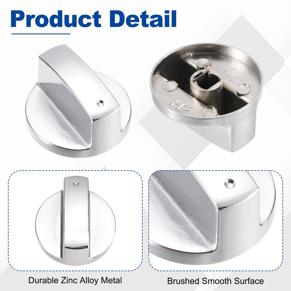 2Pcs Stove Replacement Knobs, 8mm Cooker Replacement Knobs, Silver Tone