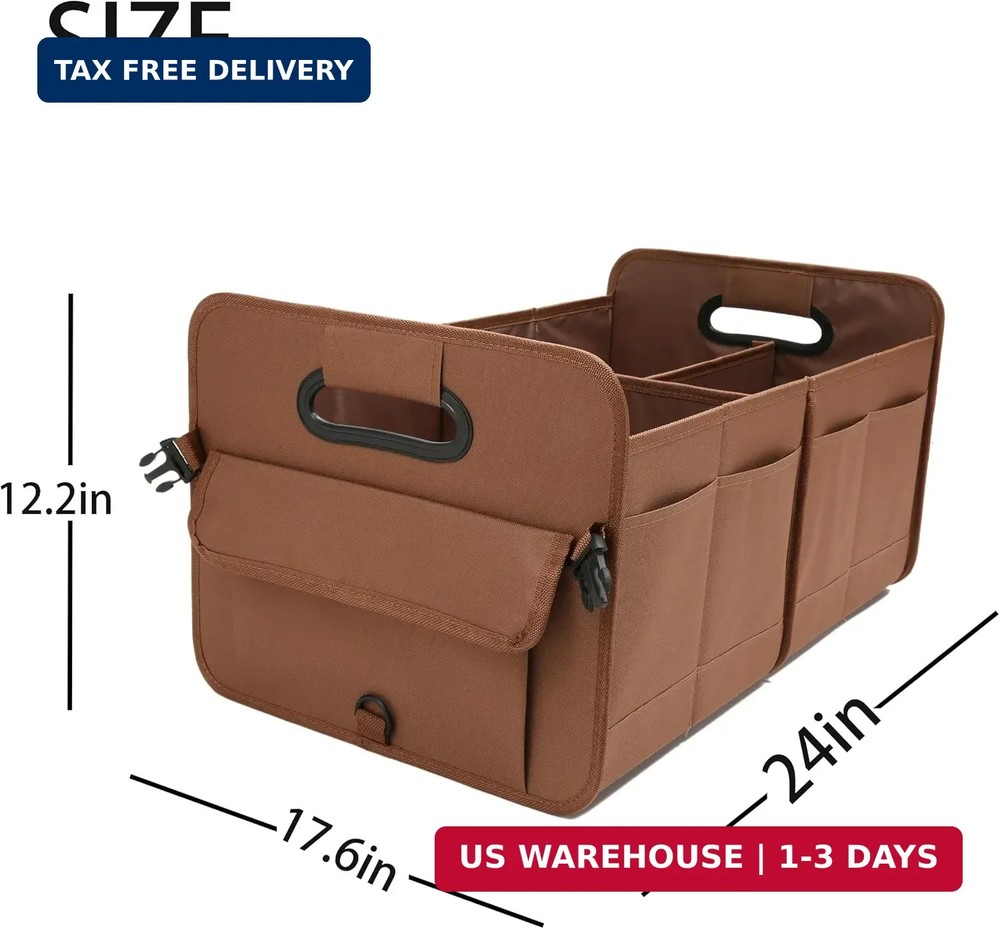 AOKJOY Car Trunk Organizer, Brown, Foldable, Non-slip, Adjustable, Multiple Comp