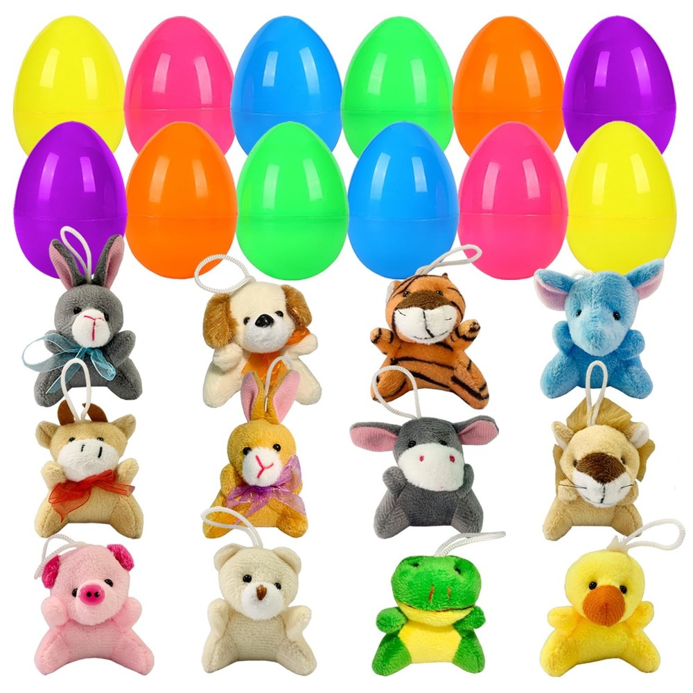 12 Pack Filled Easter Eggs with Plush Animal, Easter Basket Stuffers Plastic ...