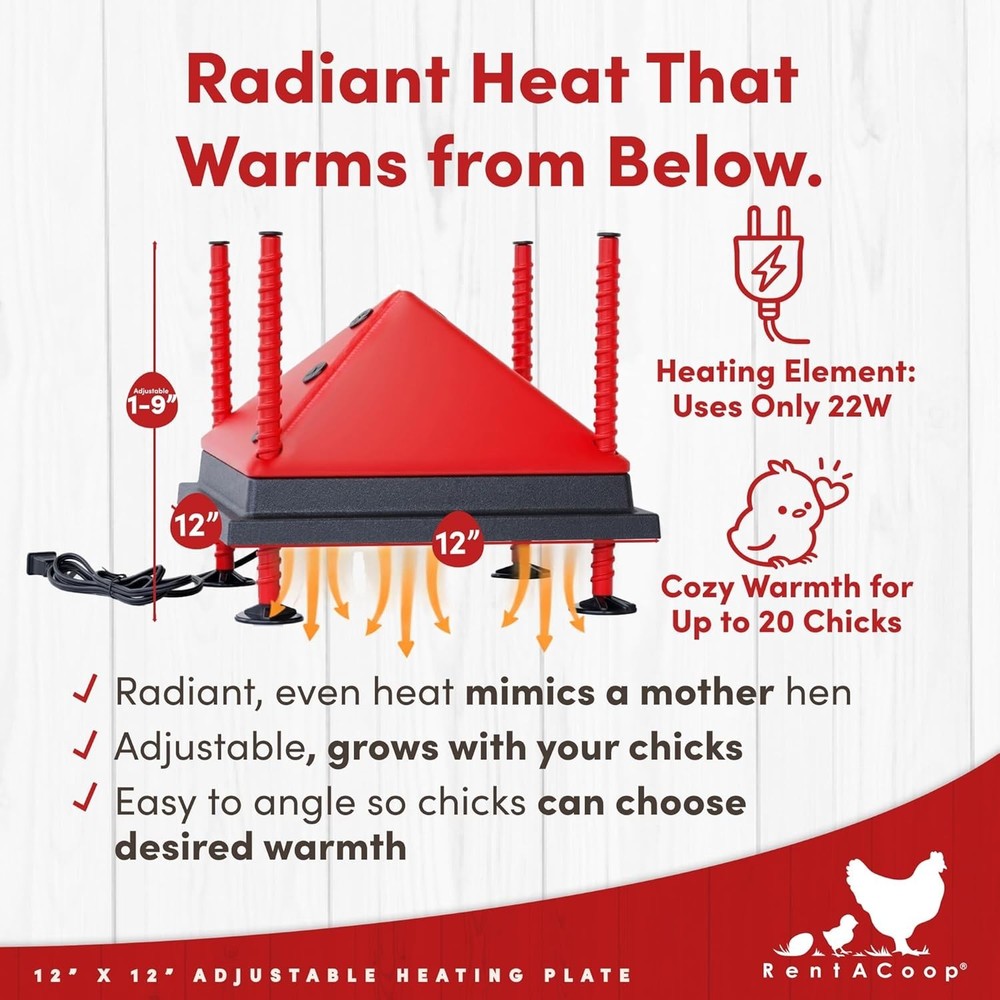 Adjustable Heating Plate 12x12” for 20 Chicks – Energy-Efficient & Safe Design