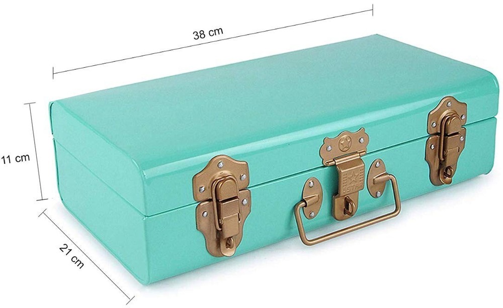 Vintage Style Metal Storage Rectangular Trunk Storage Chest Box Blue Green
