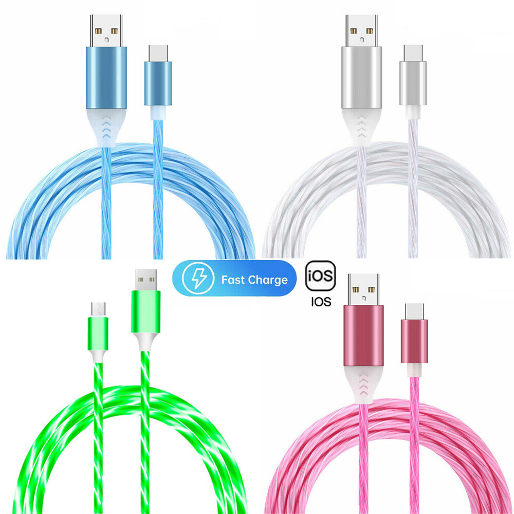 3 in 1 LED Light Up Fast charger Cable USB Data Cable Charging For iPhone Type C