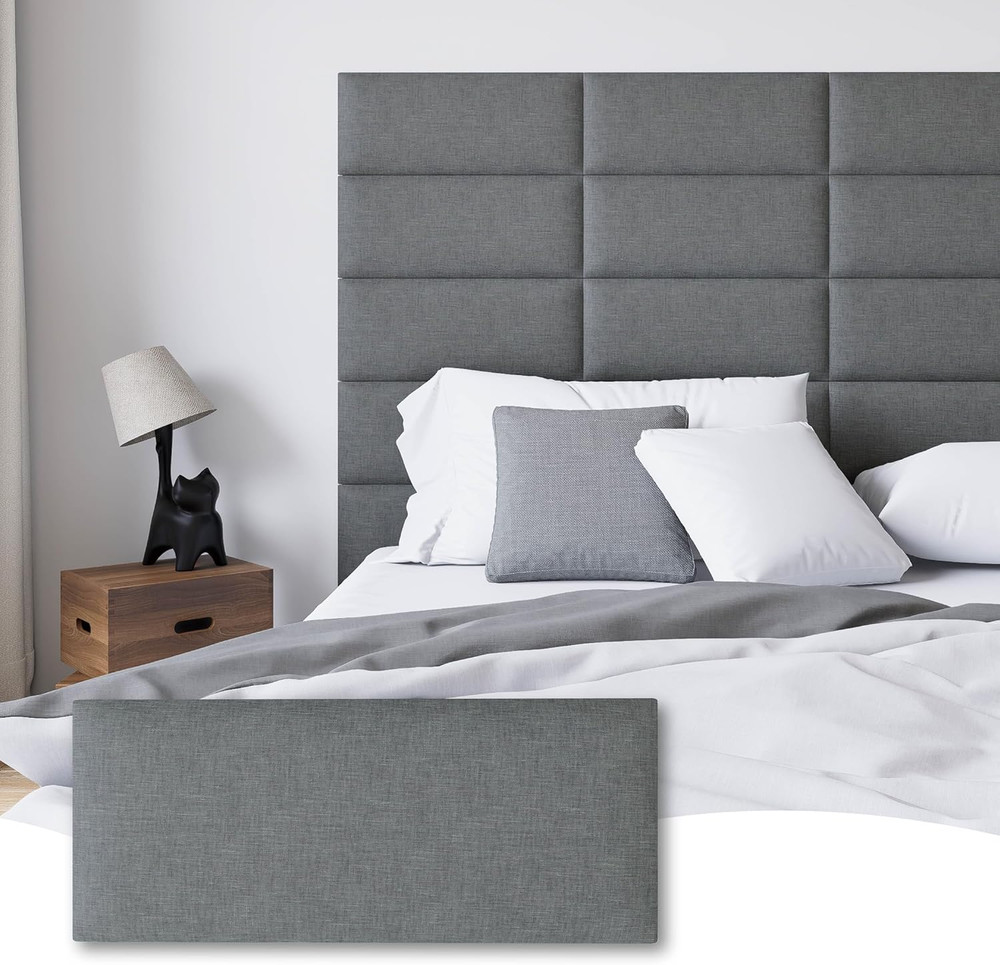 Peel and Stick Queen Headboard 9 Panel Upholstered Wall Mount Dark Grey 10x24